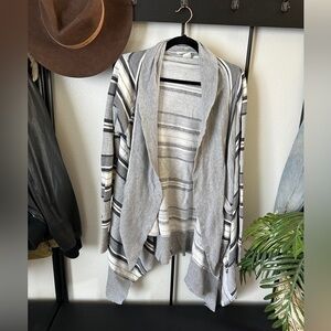 Hard Tail grey striped cotton longline open pocket lightweight cardigan sweater